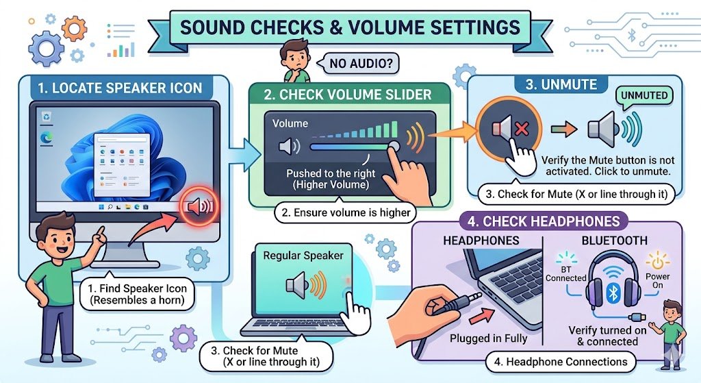 Operating system volume slider panel showing active and mute speaker states
