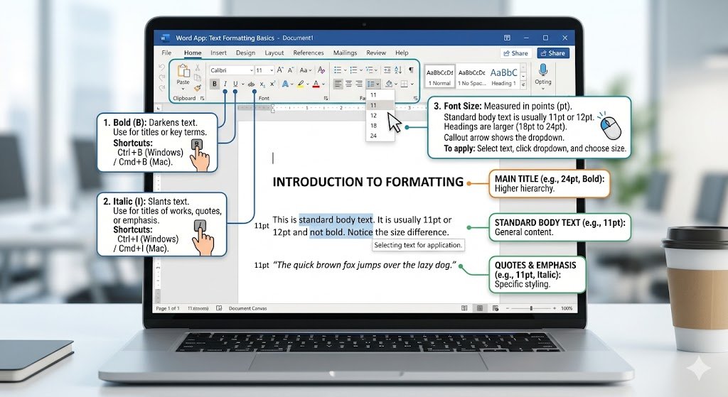 Toolbar controls showing Bold, Italic, and Font Size input options